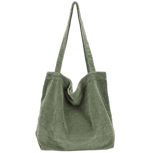 Corduroy Tote Bag for Women Casual Work Canvas Shoulder Handbags Cute Large Purse Light Green